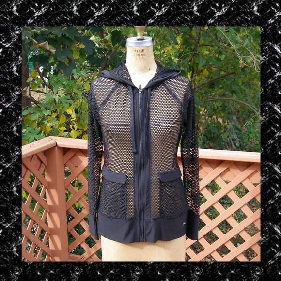 NEW size M 6-8 Gottex black fishnet zip up hoodie - Picture 1 of 9